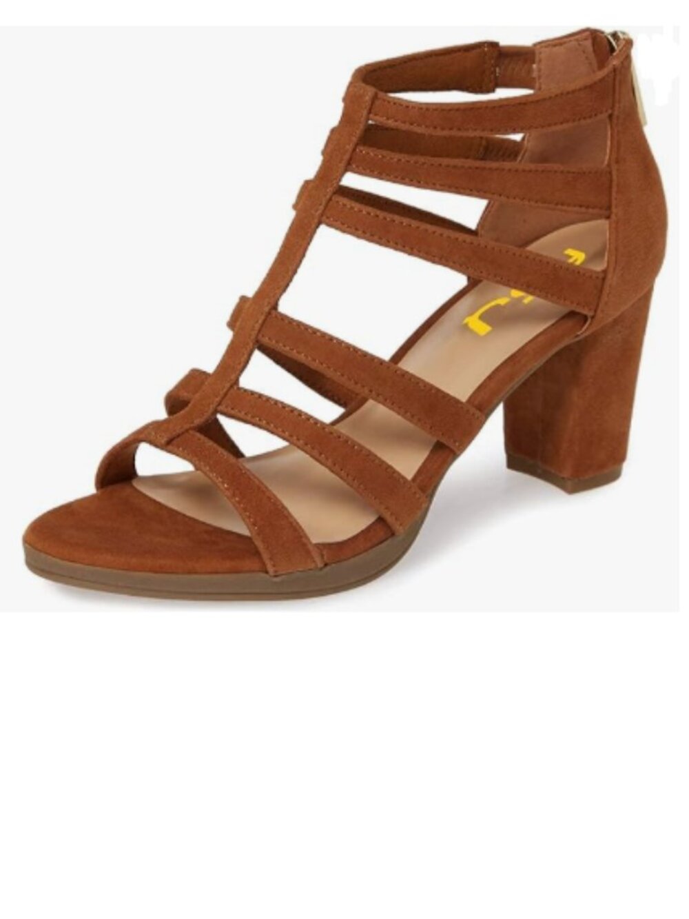 FSJ Brown Chunky High Heel Sandals Open Toe T-Strap Cutout Dress Party Shoes